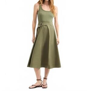 NEW VERONICA BEARD ennis belted midi dress in stone army
